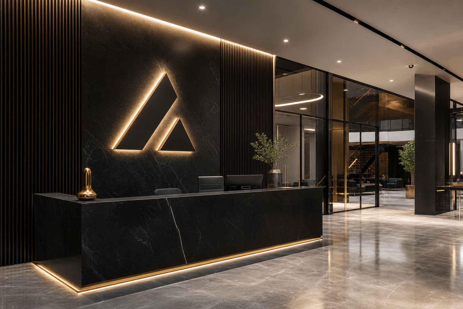 Corporate headquarters reception identity system