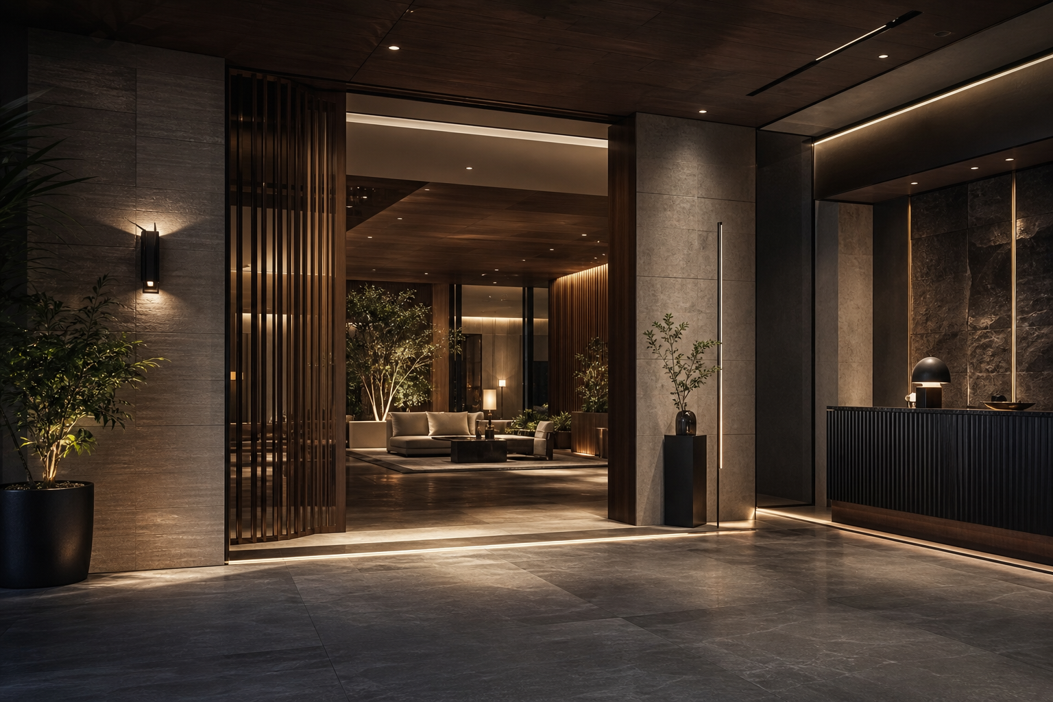 Premium hospitality interior arrival lounge